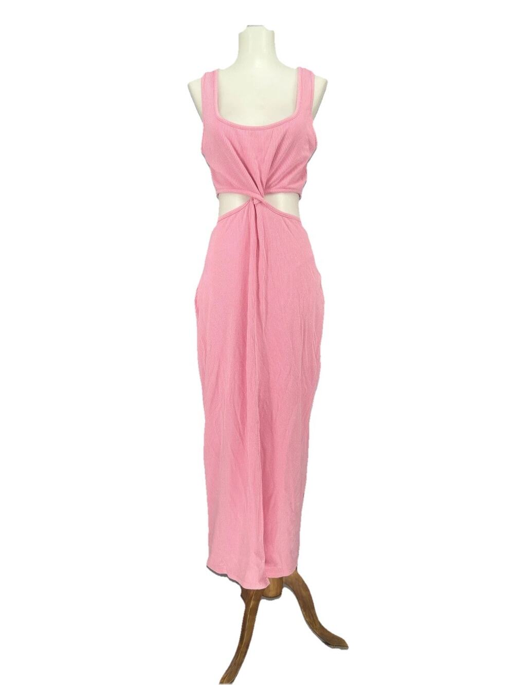 L*SPACE Dress Womens XL Pink Cutout Ribbed Bodycon Maxi Beach Sundress